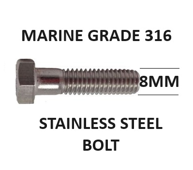 M8-8mm Diameter All Lengths G316 Stainless Steel Hex Bolts 
